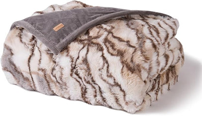 EVERGRACE Ultra Soft Luxury Fluffy Ridgeline Faux Rabbit Fur Throw Blanket, Thick Warm Bubble Throw for Bed, Cozy Plush Reversible Blankets for Couch, Chair, Sofa, Beige & Gray, 60x80 Inches, 870 GSM