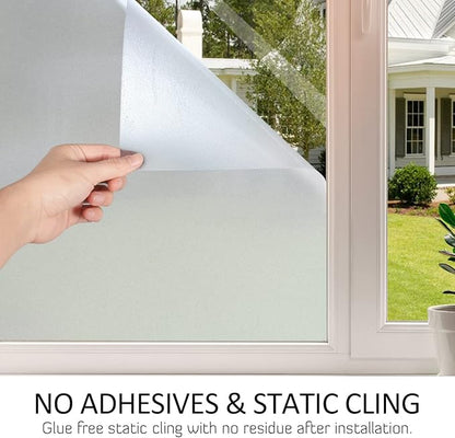 HIDBEA Frosted Window Privacy Film Heat Control UV Blocking, Static Cling Non-Adhesive Reusable Door coverings for Bathroom Home Office (Frosted 41.3 Inch x 19.6 Feet)