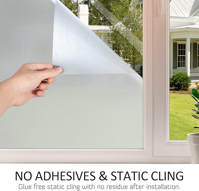 HIDBEA Frosted Window Privacy Film Heat Control UV Blocking, Static Cling Non-Adhesive Reusable Door coverings for Bathroom Home Office (Frosted 17.5 Inch x 6.5 Feet)
