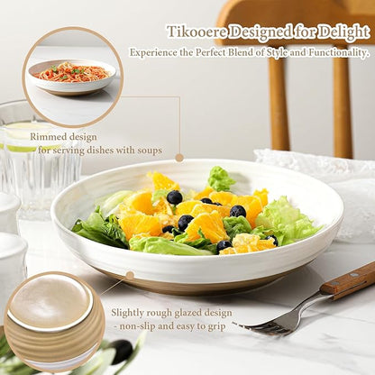 Pasta Bowls 32 OZ,Ceramic Salad Serving Bowls Set of 2,Large 8.7 inch Shallow Bowls Plates for Fruit,Noodle,Dinner,Soup Bowls for Christmas Gift,Dishwasher & Microwave Safe,White