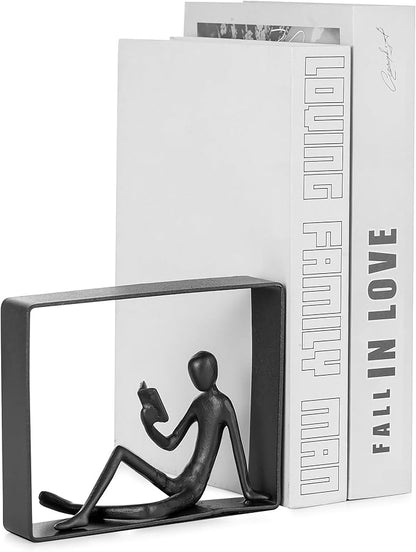 Sziqiqi Book Ends for Shelves Decorative: Cast Iron Bookends for Books Cute Statue Book Ends on Bookshelf Human Sculpture Decoration - Geometric Bookend Unique Gift for Shelves Room Office Decorative