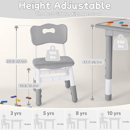 Toddler Table and Chair Set, Height Adjustable-Upgrade Kids Table and 2 Chairs for Ages 3-8, Multi-Activity Toddler Play Table with Graffiti Desktop for Home/Daycare/Classroom