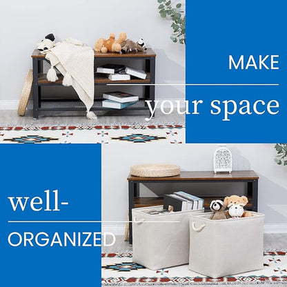 Bidtakay Fabric Beige Baskets Extra Large Organization Baskets for Clothes Set of 2 Collapsible Storage Bins for Shelves Cabinet 17x12x15 In Organizing Bins for Bedroom Blankets Pillow Towels Storage