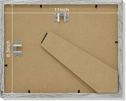 Vittanly 8.5x11 Picture Frames Set of 9, Shatter Resistant Plexiglass, Display 6x8 Pictures with Mat or 8.5x11 without Mat, Photo Frames for Wall or Tabletop, Engineered Wood, Grey