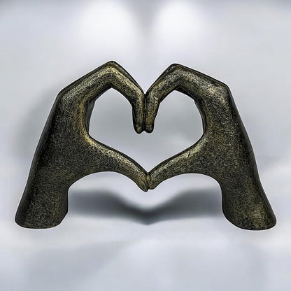 Top Brass Large Rustic Heart Hands Sculpture, 9 3/4” Resin Love Statue – Romantic Decor Accent for Shelf or Mantel – Perfect for Wedding, Valentine's Day or Anniversary (Rustic Cast Iron)
