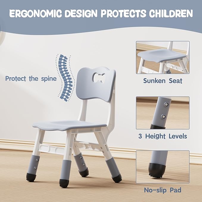 Brelley Kids Table and 4 Chairs Set, Height Adjustable Toddler Desk and Chair Set, Graffiti Desktop, Non-Slip Legs, Max 300lbs, Children Multi-Activity Table for Ages 2-8