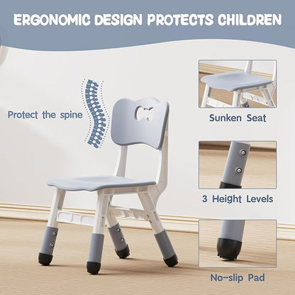 Brelley Kids Table and 4 Chairs Set, Height Adjustable Toddler Desk and Chair Set, Graffiti Desktop, Non-Slip Legs, Max 300lbs, Children Multi-Activity Table for Ages 2-8