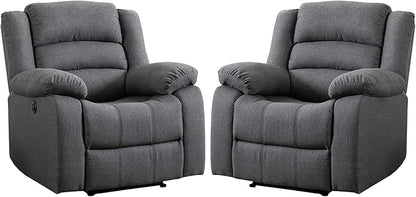 EBELLO Classic Power Recliner Chair, Oversized Electric Reclining Chair with Overstuffed Cushion and Back, Soft Fabric Adults Single Recliner Sofa for Living Room, Set of 2 Grey