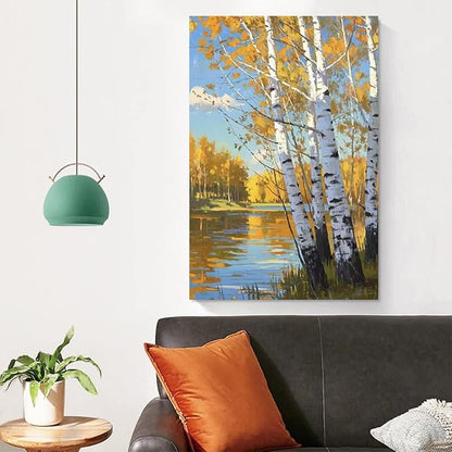 Poplar trees beside the blue sky and white clouds are suitable for living rooms bedrooms and offices Landscape posters and wall paintings