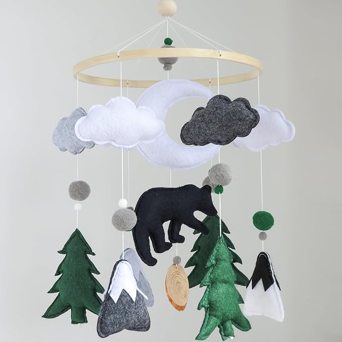 Woodland Mobile for Crib Bear Baby Mobile for Crib Woodland Crib Mobile for Boys Girls Forest Baby Nursery Mobile for Bassinet