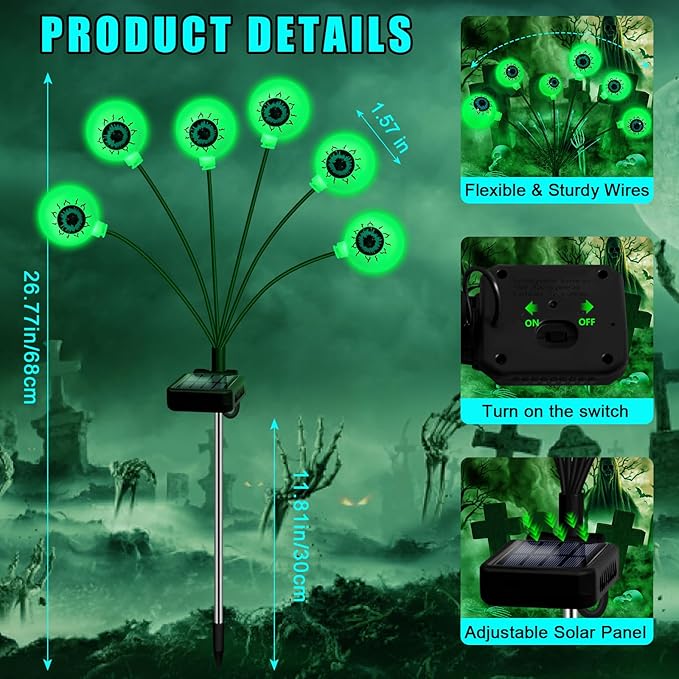 Solar Garden Lights Outdoor, Swaying Light Waterproof Solar Lights Outdoor for Yard Pathway Patio, Swaying Lawn Decor as Gardening Gifts for Women Holiday (Green, 4 Pack Halloween Decor)