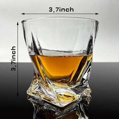 Crystal Whiskey Glasses Set of 2 (11 Oz), Old Fashioned Glass Packaged in Sturdy Gift Box, Unique Gifts for Men, Twisted Style Bourbon Glass Cocktail Glasses, Dad Gifts for Birthday