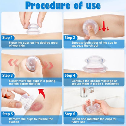 7pcs Cupping Therapy Set-Professional Silicone Cupping, Suitable for Facial Body Massage/Deep Myofascial Release/Pain Relief/Muscle Relaxation & More (Clear,7pcs)