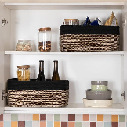Storage Baskets for Organizing 3 Pack, Woven Baskets for Shelves, Closet Organizer Bins Empty Gift Basket Toy Storage for Toys, Books, Towels, Clothes, 15"x11.42"x6.7", Black & Yellow