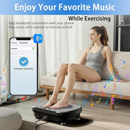 Vibration Plate Exercise Machine, Full Body Shaker Workout Vibration Plate for Lymphatic Drainage Weight Loss, Waver Vibrating Fitness Platform with Resistance Bands, Low Noise Home Fitness for Adults