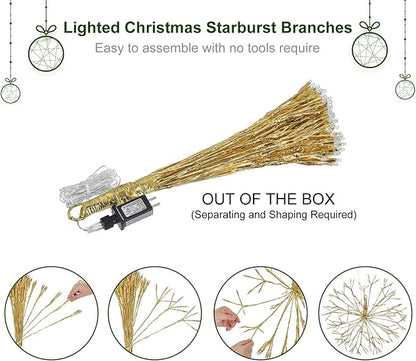 Christmas led Sparkle Ball Hanging Outdoor décorations -Haning Twig Ball,Snowflake Ornament Lights Indoor Outdoor Festive Holiday Décor 24Inch (Warm White)