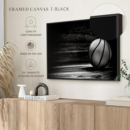 ElephantStock Basketball Wall Art - Horizontal Framed Canvas - 1-Piece Hallway Wall Decor - Photography sports Canvas Print - Black and Gray Decor for Wall - 43" X 29"