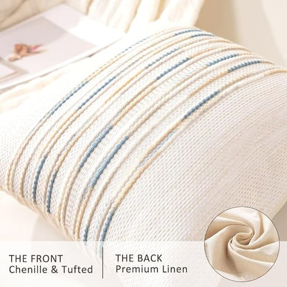 Boho Throw Pillow Covers 18x18 Set of 2 Farmhouse Decorative Cushion Case Striped Square Pillows Cover Chenille Pillow Cases Accent Neutral Pillowcase for Sofa Couch Bed,Yellow-Blue