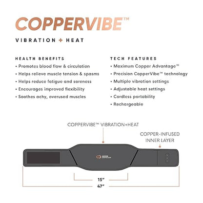 Copper Compression CopperVibe Vibration + Heat Therapy Back Wrap Vibrating Heating Massager Pad for Lower Back Pain Relief, Lumbar Muscles, Herniated Disc - Treatment Brace Device for Women & Men