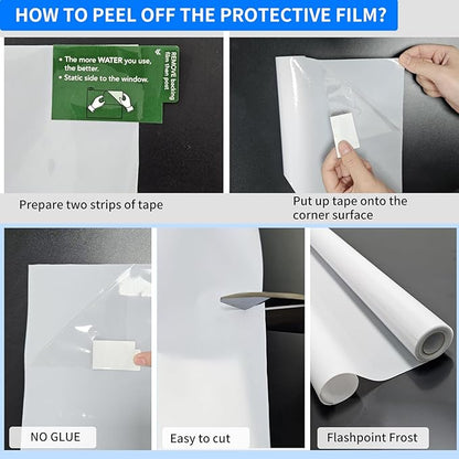 Window Privacy Film with Installation Tools, Static Cling, Anti UV, Heat Control, Ideal for Home Shower Office Glass Door (White Frosted, 17.5X118.1Inch)