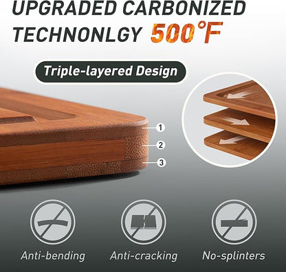 3 Packs Bamboo Cutting Board Set with Non Slip Feet and Over Sink Nice Solid Thick Wood Juice Groove Chopping Board Extra Large Big Small Best Hardwood Counter Organic Vegetable Kitchen Gadgets