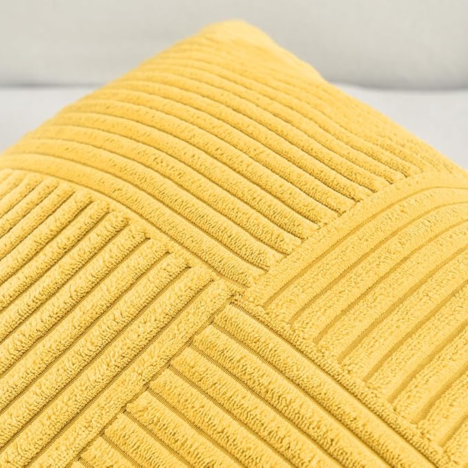 Fancy Homi 2 Packs Yellow Lumbar Decorative Throw Pillow Covers 12x20 Inch for Living Room Couch Bed Sofa, Farmhouse Boho Home Decor, Soft Striped Corduroy Rectangle Accent Cushion Case 30x50 cm