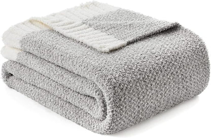 Snuggle Sac Heather Grey Throw XL Blanket for Couch, Super Soft Warm Blankets Cozy Knit Fuzzy Microfiber Throws Dupes for Sofa, Bed, Camping, Picnic, Heather Grey, 50x70 inches