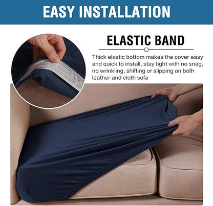 H.VERSAILTEX Velvet Stretch Couch Cushion Cover Plush Cushion Slipcover for Chair Loveseat Sofa Cushion Furniture Protector Seat Cushion Sofa Cover (2 Piece Medium Sofa Cushion Covers, Navy)