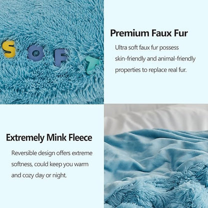 GONAAP Fuzzy Faux Fur Throw Blanket Queen Size Sky Blue Super Soft Cozy Plush Fuzzy Shaggy Blanket for Couch Sofa Bed (Sky Blue, Queen(90"x90"))