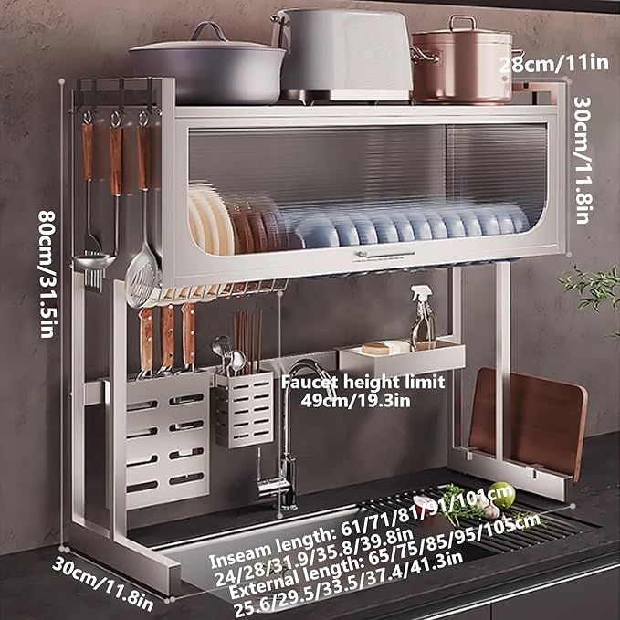 Home Furnishing Dish Rack Over Sink Stainless Steel Over The Sink Dish Drainer Drying Rack Space Kitchen Sink Rack Multifunctional countertop Dish Storage Rack Sink(Metallic,105cm/41.3in)