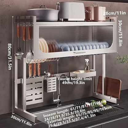 Home Furnishing Dish Rack Over Sink Stainless Steel Over The Sink Dish Drainer Drying Rack Space Kitchen Sink Rack Multifunctional countertop Dish Storage Rack Sink(Metallic,105cm/41.3in)