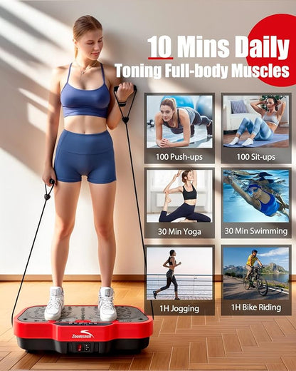 Vibration Plate Exercise Machine, 8000 Vibrations/min Adjustable Fitness Platform, 400 Lbs Capacity Whole Body Workout Extra Large Size Platform with Bluetooth for Weight Loss, Women & Men