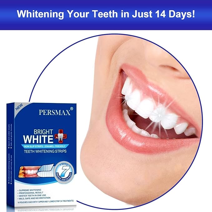 Teeth Whitening Strips for Teeth Sensitive, Non-Slip Enamel-Safe Strips, Professional and Safe Teeth whitening Strips, for Smoking/Coffee/Soda/Wine Stain, 14 Treatments 28 Strips (Mint)