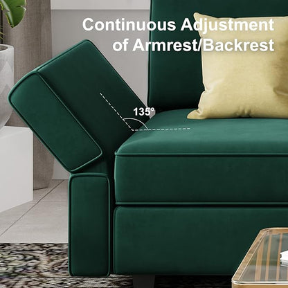 Belffin Modular Sectional Sofa with Reversible Chaise L Shaped Couch with Ottoman Modular Sofa Couch with Storage for Small Space Green