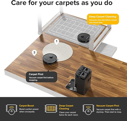 roborock Qrevo S Robot Vacuum and Mop, Self-Drying, Auto Mop Washing, 7000Pa Suction, Self-Emptying & Refilling, 10mm Auto Lifting, 200RPM Spinning Mops, Smart Obstacle Avoidance, Black