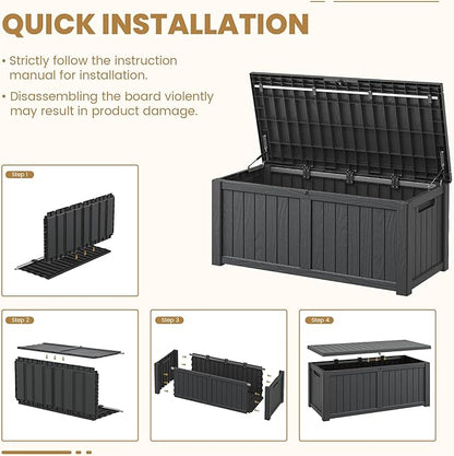 Deck Box, 120 Gallon Outdoor Storage Box Lockable Patio Waterproof for Furniture, Garden Tools, Sports Equipment and Pool Supplies, Waterproof, Resin, Lockable