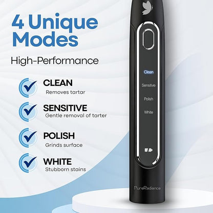 LED Whitening Electric Toothbrush – Waterproof, Sonic Brush with 6 LED Lights for Whitening, Soft Bristles, Rechargeable, Travel Case Included – Ideal Electric Toothbrush for Adults