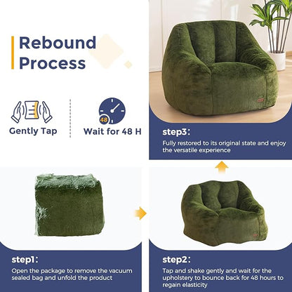 MAXYOYO Bean Bag Chair, Comfy Bean Bag Sofa with Back Support, Faux Fur Bean Bag Chair for Adults and Kids, Stuffed Floor Sofa for Living Room, Bedroom, Apartment, Green