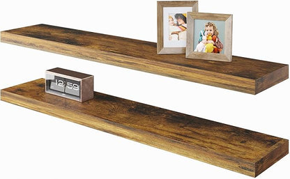 BAMEOS Floating Shelves,40 in W x 7in D Wall Mounted Wooden Shelves with Invisible Brackets Set of 2, Hanging Wall Shelves Decoration for Bedroom, Bathroom, Living Room and Kitchen,Rustic Brown