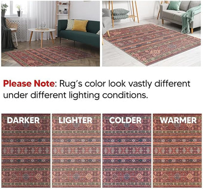 Keen Home Design 5x7 Rug - Machine Washable Area Rug with Non-Slip Backing, Ideal for Living Room, Dining Room, Bedroom - Vintage, Easy Clean, Durable, Low Pile Rug - (5' x 7')