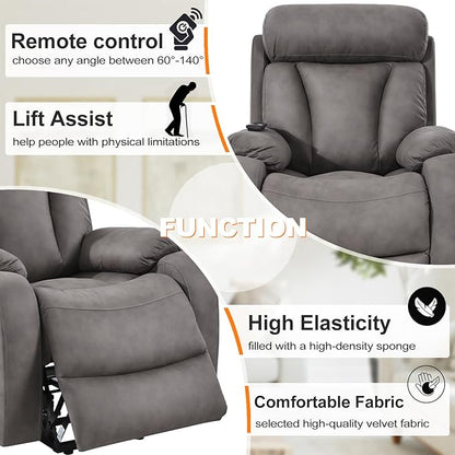 Power Lift Chair Recliners for Elderly, Modern Overstuffed Electric Seniors Recliner Chair with Remote Control Side Pocket for Living Room Bedroom (Dark Grey)