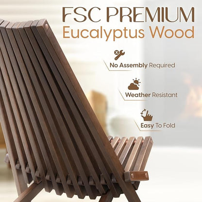 IDZO Elina FSC Eucalyptus Tamarack Chair, 300Lbs Capacity Modern Adirondack Style, Wooden Folding Seat, for Fire Pit Outdoor & Indoor - Cinnamon, Single