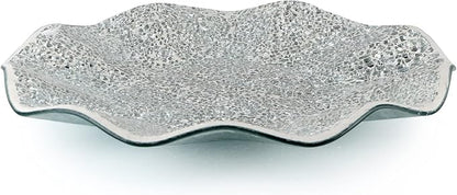 MDLUU Mosaic Centerpiece Tray, 11.6" Decorative Glass Plate, Home Decor Glass Bowl for Dining Room Table, Coffee Table, Gift (Silver)