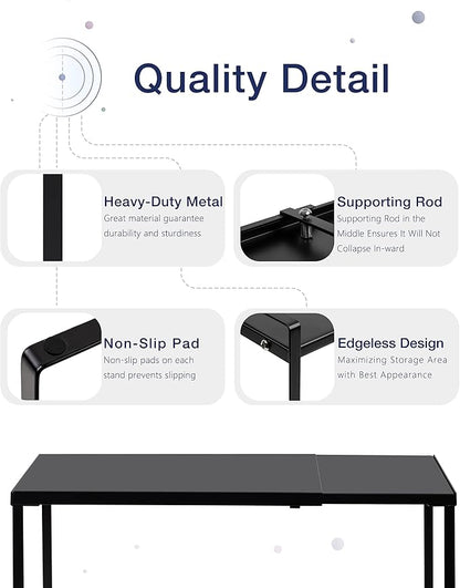 Nxconsu Cabinet Shelf Expandable Organizer Riser Rack for Kitchen Pantry Cupboard Under Sink Countertop Home Organization Extra Storage Space Saver Heavy Duty Metal Edgeless Design Black
