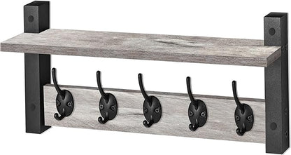 Sorbus Coat Hooks Wall Mount with Shelf – 16 Inch Coat Rack Wall Mount with 5 Heavy Duty Hooks – Floating Wall Shelf with Hooks for Entryway, Bathroom, Bedroom, Kitchen, or Mudroom (Gray)