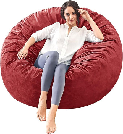Bean Bag Chairs for Adults - Memory Foam Furniture BeanBag Chair - Kids/Teens Sofa with Soft Micro Fiber Cover - Round Fluffy Couch for Living Room Bedroom College Dorm - 4 ft, Red