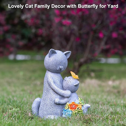 Solar Garden Statues Loving Cat Figurine Lights for Outside, Yard Decorations Outdoor, Garden Decor Unique Mothers Day Birthday Housewarming Gifts for Mom, Women