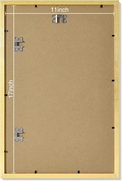 Vittanly 11x17 Picture Frames Set of 9, Shatter Resistant Plexiglass, Display 8x12 Pictures with Mat or 11x17 without Mat, Photo Frames for Wall Mount, Engineered Wood, Gold