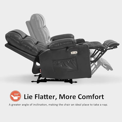 MCombo Zero Gravity Power Recliner Chair with Heat and Vibration Massage, Reclining Chair with USB Ports, Cup Holders for Living Room, Faux Leather PR621 (Grey)