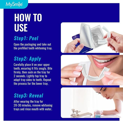 MySmile 7 Treatments Prefilled Teeth Whitening Trays Kit with 12% Hydrogen Peroxide Whiter Gel for Sensitive Tooth, Fast-Result Vegan Teeth Whitener Tooth Stain Remover, Mint Flavor